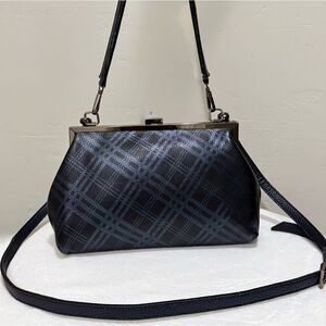 Plaid Print Genuine Deer-hide Leather Purse/Push Lock Metal
Frame Shoulder Bag